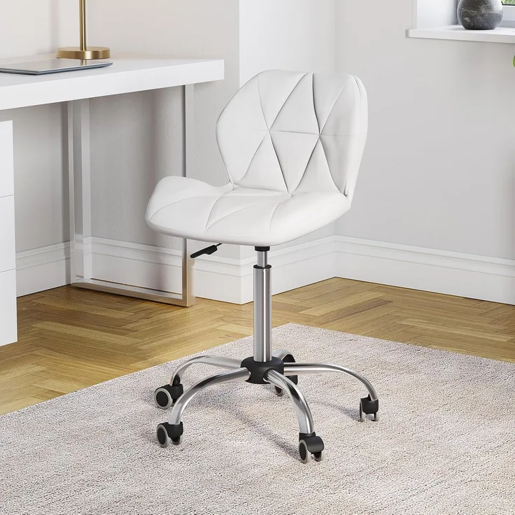 Vida Designs Geo Büro-Computer-Stuhl, weiß, Gaming-Stuhl, Sekretär, Beine mit Drehrollen, Höhe verstellbar, Chrom, Polyurethan-Kunstleder