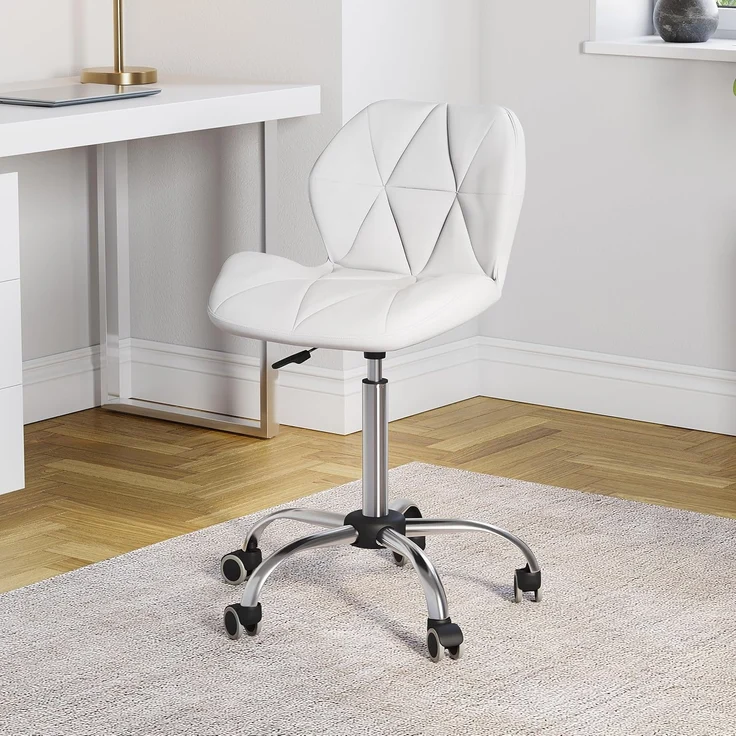 Vida Designs Geo Büro-Computer-Stuhl, weiß, Gaming-Stuhl, Sekretär, Beine mit Drehrollen, Höhe verstellbar, Chrom, Polyurethan-Kunstleder