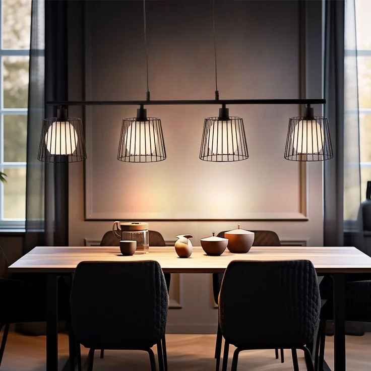 Pendelleuchte, Gitter schwarz, Glas weiß, H 150 cm – Bild 1