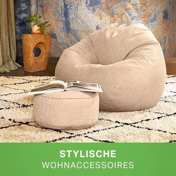 Green Bean® Sitzsack-Hocker 45x25cm mit EPS-Perlen Füllung - Sitz-Pouf für Sitzsäcke - Sitzhocker für Kinder und Erwachsene - Sand – Bild 9