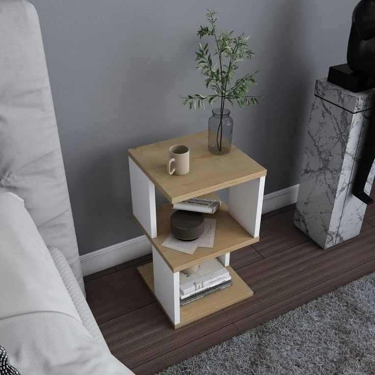 Calicosy Nachttisch 3 Ebenen Holzdekor Eiche und Weiß L29,6 cm – CARTER - Helles Holz – Bild 6