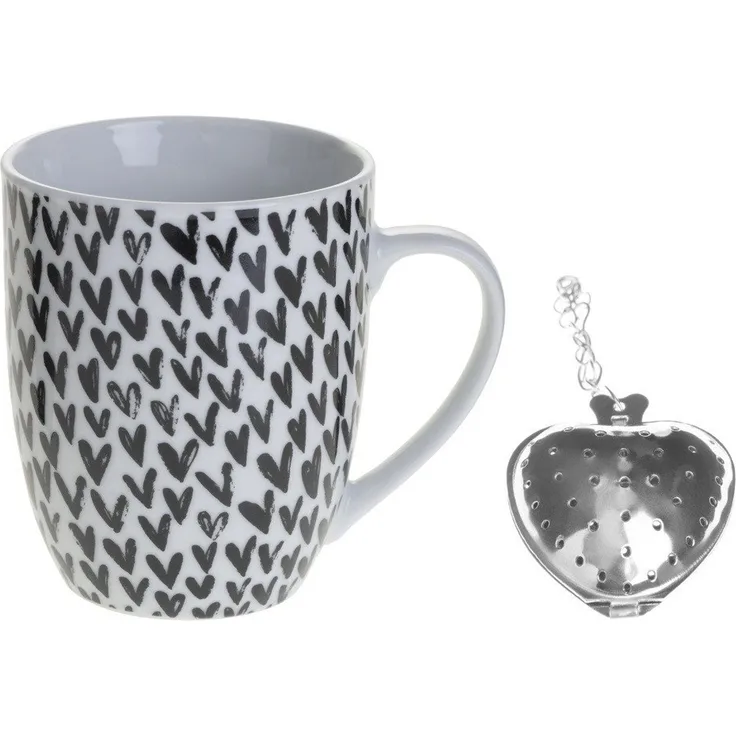 AMOR Porzellan Teebecher 360 ml schwarze Herzen - Secret de Gourmet