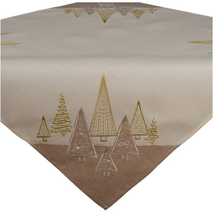matches21 HOME & HOBBY Tischdecke 85x85 cm Tischtuch beige edel gestickte Tannenbäume für Weihnachten (1-tlg), Ideal für Advent und Weihnachtsdeko