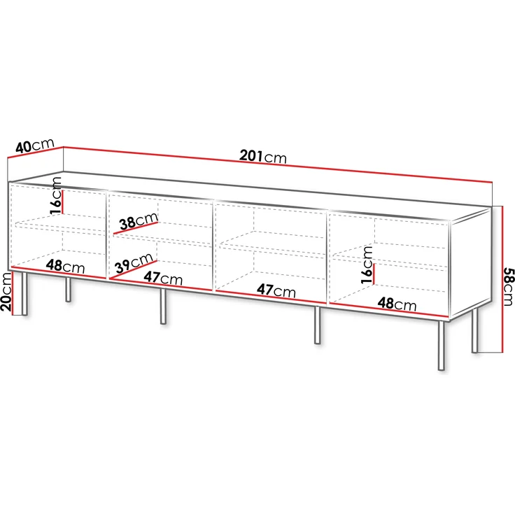 Mirjan24 'Trigev 200 4D' TV-Lowboard mit 4 Drehtüren, Laminatplatte nuss Warmia, 58 x 40 x 201 cm – Bild 5