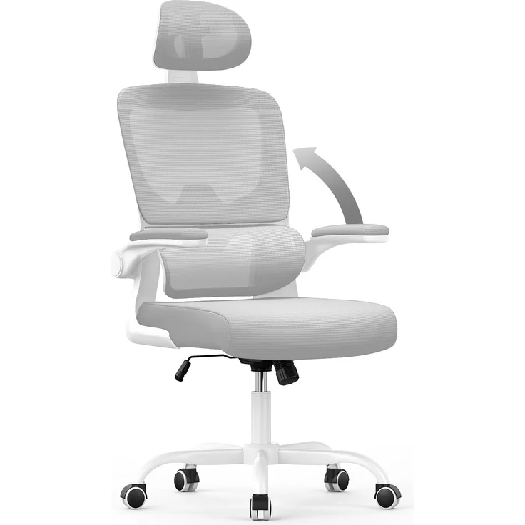 naspaluro Bürostuhl Ergonomischer, Schreibtischstuhl mit Verstellbarer Kopfstütze, Armlehnen, Dynamischer Lordosenstütze, Office Chair mit Atmungsaktivem Netzbezug für das Home Office, Grau