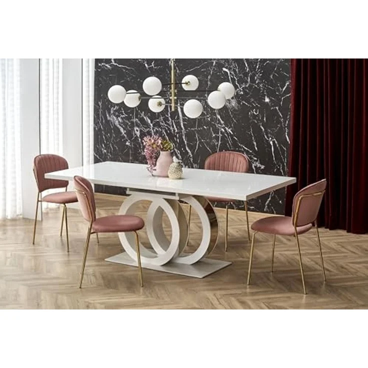 designimpex Esstisch Design HAG-777 Weiß Hochglanz - Gold ausziehbar 160 - 200 cm – Bild 2