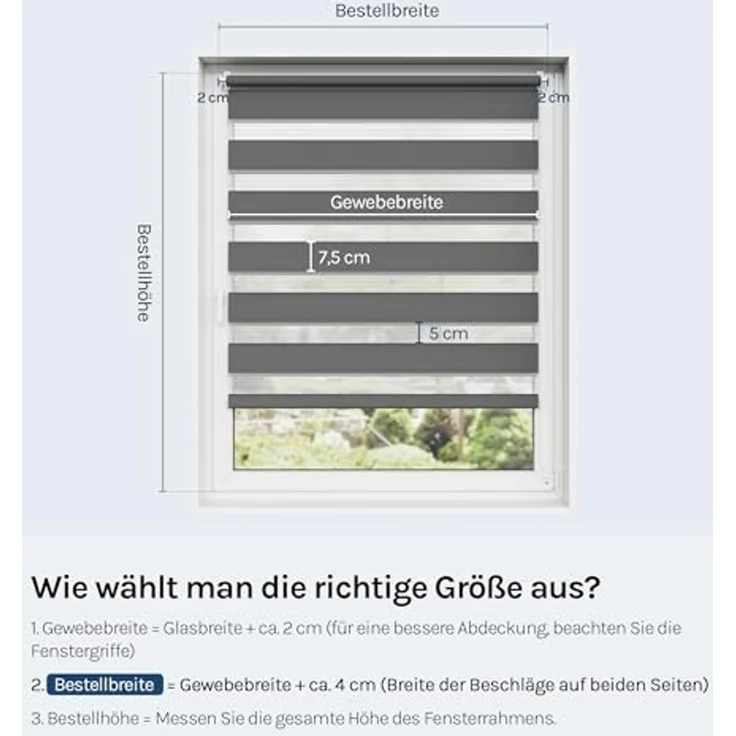 WOLTU Doppelrollo Klemmfix ohne Bohren Dunkelgrau 65x130 cm (BxH), Duo Rollo Zebrarollo Fensterrollo Klemmrollo Seitenzugrollo Easyfix lichtdurchlässig & verdunkelnd Rollos für Fenster und Tür – Bild 6