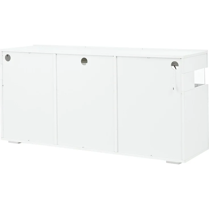 DESVIAE Sideboard mit LED-Beleuchtung, 140x66,5x40,5 cm, Spanplatte, Weiß, 3 Türen – Bild 9