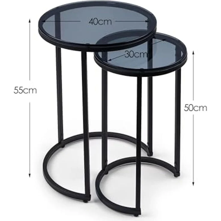 Julian Bowen Chicago, runde Beistelltische, Rauchglas/Schwarz, 55 x 40 x 40 – Bild 2