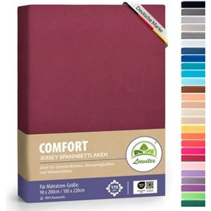 leevitex® Spannbettlaken, Premium 170g/m², Gummizug: rundum, schwer und dick, 100% Jersey-Baumwolle, Bordeaux / Weinrot, 140 x 200 - 160 x 220 cm – Bild 6