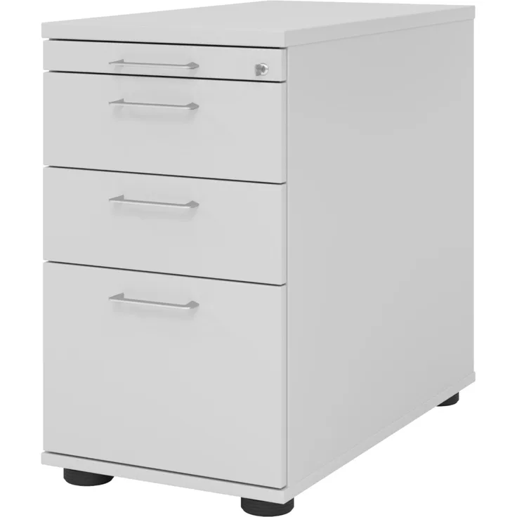 bümö Schreibtisch Schrank Büro mit Hängeregister für Hängeordner, Schubladenschrank Holz in grau, Container mit Schubladen & Hängeregistratur - Schreibtisch Kommode mit Bügelgriffe, SC40-5-5-BS