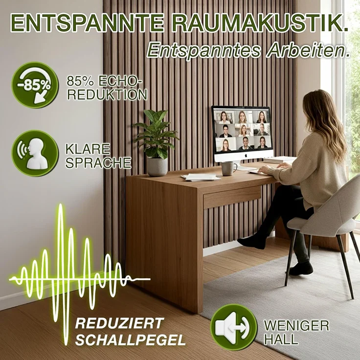 TRESKO® 2 Stück Akustikpaneele Holz 120×60 cm inkl. 4x Kleiderhaken | Wandverkleidung Eiche Natur als 3D Lamellenwand | Holzpaneele Paneele für Schallschutz | Akustik Wandpaneele mit Montageset – Bild 3