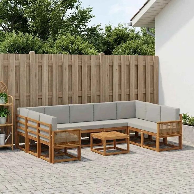 vidaXL Outdoor-Sofagarnitur 10 stk. 9-Sitzer Natur und Hellgrau 3385557