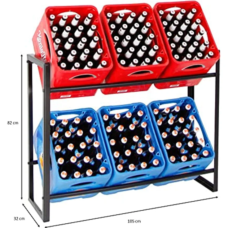 PROREGAL® Standregal Getränkekistenregal Königssee, HxBxT 82x105x32 cm, 6 Kästen, Getränkeregal, Schwarz, 2 Ebenen, 100kg Traglast pro Ebene, stabiles Kistenregal – Bild 3