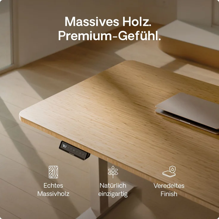 Desktronic HomeOne Elektrisch höhenverstellbarer Schreibtisch 160x80cm Bambus/Weiß mit Memory-Funktion, Anti-Kollisions Technologie, USB-A und USB-C-Ladeanschlüssen – Bild 8