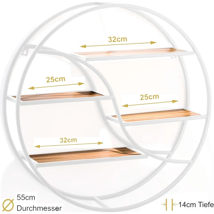 Coradoma Wandregal Weiß Metall - Hängeregal für Deko Wohnzimmer Modern 56x14cm | Schweberegal Rund zur Dekoration Badezimmer Deko Schlafzimmer | Küchenregal Zimmer Deko Aesthetic Wanddeko – Bild 2