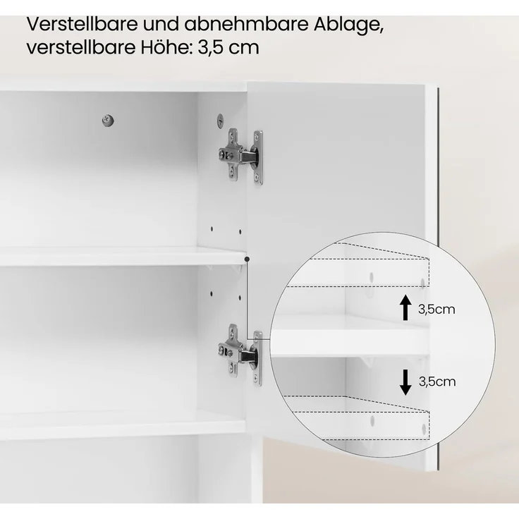 EUGAD Spiegelschrank (1-St) mit Tür, 5 Fächern, aus E1-MDF, Weiß, 54 x 55 x 15 cm – Bild 5