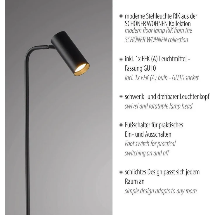 SCHÖNER WOHNEN-Kollektion LED Stehlampe LED Stehlampe RIK, 1xGU10/2W, warmweiß, Spot dreh- und schwenkbar, GU10 warmweiß – Bild 2