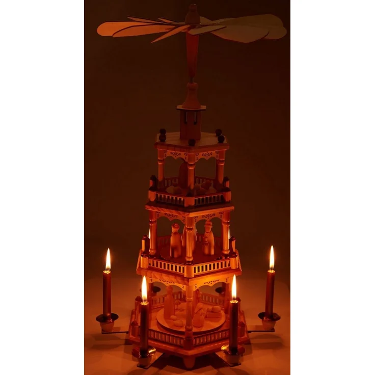 BRUBAKER Weihnachtspyramide Weihnachtspyramide aus Holz - 55 cm große Holzpyramide für Weihnachten, drehbare Tischpyramide mit weihnachtlichen Holzfiguren – Bild 2