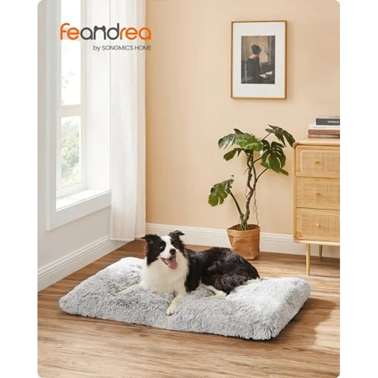Feandrea Hundebett, Hundekissen, Flauschige Hundematte, Langer Plüsch, 105x68 cm, weiche Polsterung, waschbar, multifunktional, Ombré-Grau PGW206GA01 – Bild 3