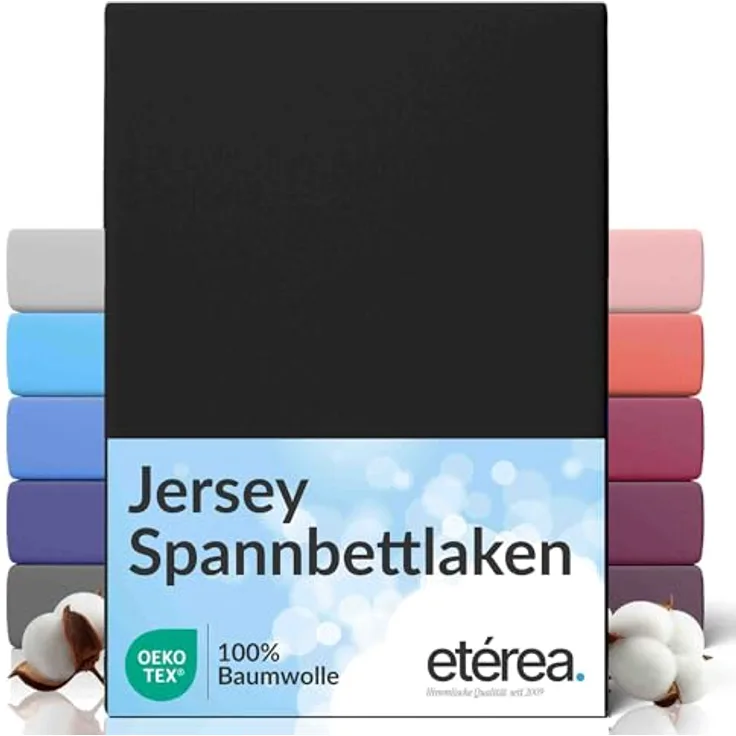 etérea Comfort Jersey Spannbettlaken Schwarz 180x200 cm - 200x200 cm