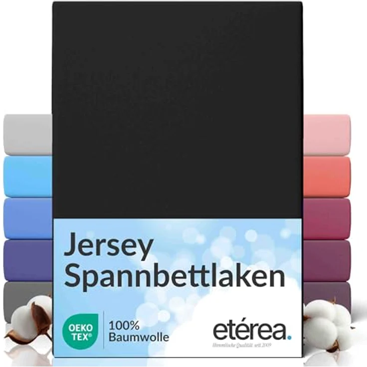 etérea Comfort Jersey Spannbettlaken Schwarz 180x200 cm - 200x200 cm – Bild 2