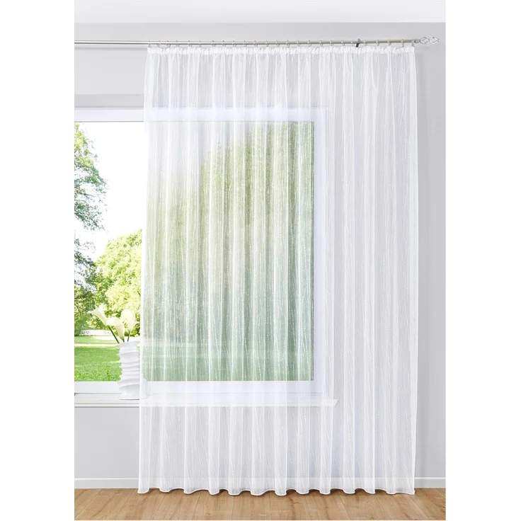 Gardinenbox Bogenstore (1 St), Kräuselband, transparent, Jacquard, Store Jacquard Isabella Kräuselband Universalband Weiß Längsstreifen T – Bild 7
