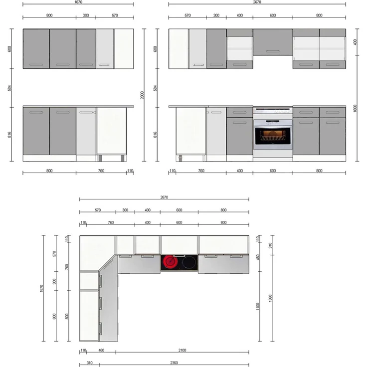 Eckküche R-Line Weiß Hochglanz/Weiß 267 x 167 cm, AP Marmor Vicco – Bild 3