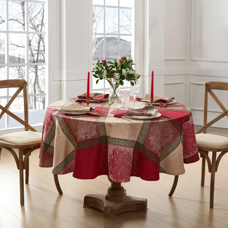 Elrene Home Fashions Prestige Tischdecke mit Weihnachtsstern, Jacquardgewebe, Baumwolle, oval, 152,4x213,4 cm – Bild 1