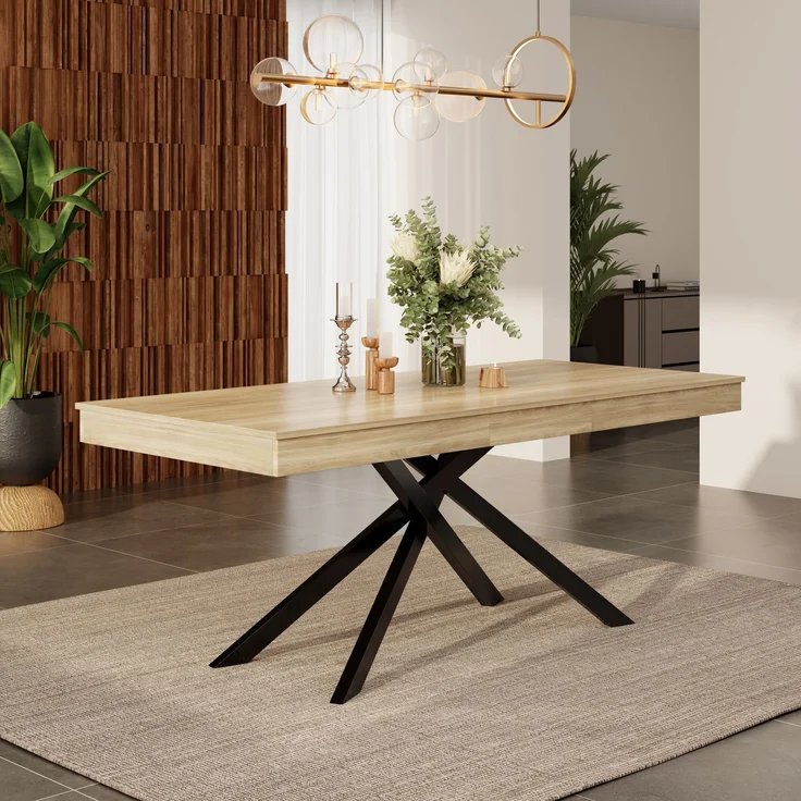 JARDJ Ausziehbarer Esstisch, 140/180*80 cm, geeignet für 6-8 Personen, rechte Form, verdickte Tischplatte, Metallbeine,einfacher Stil,Tisch für Esszimmer, Küche, Wohnzimmer, Eichenfarbe – Bild 4