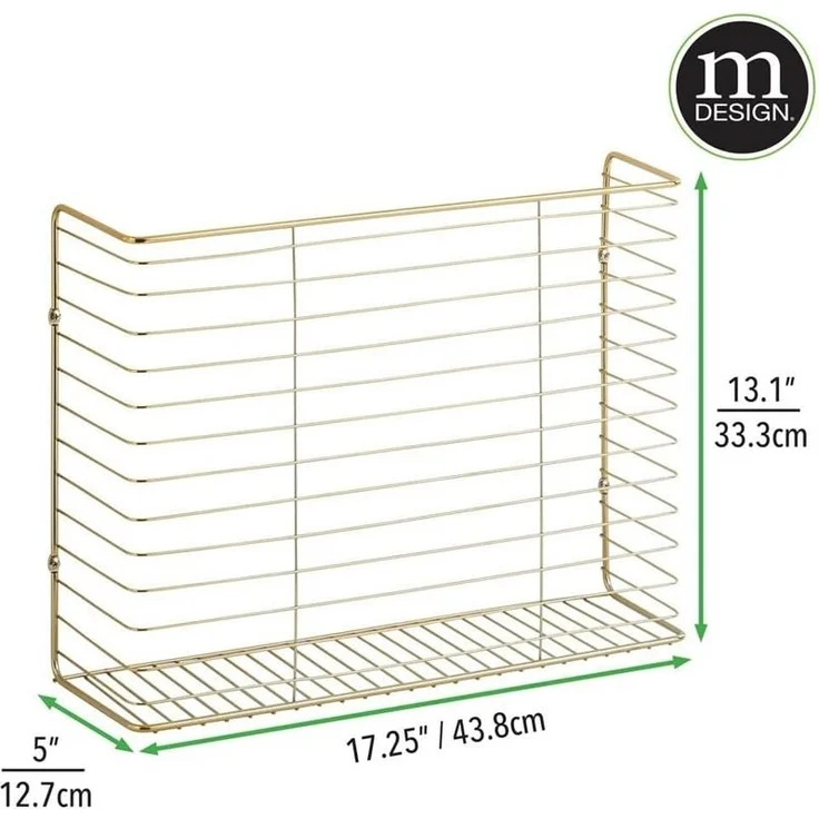 mDesign Wandregal Ablage Regal Aufbewahrung Drahtkorb Organizer Metall Messing – Bild 2