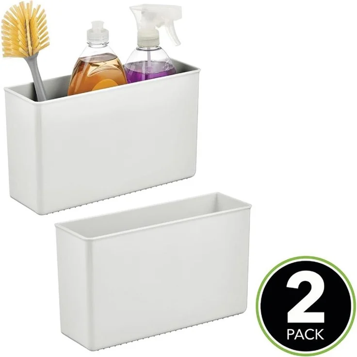 mDesign Hängekorb Küchenregal Organizer Aufbewahrung 2er-Set selbstklebend Grau – Bild 3