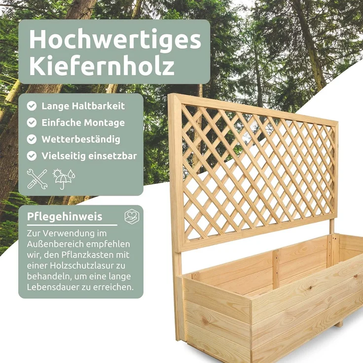2er Set Pflanzkästen mit Rankgitter - Kiefer - 128 x 44 x 104cm – Bild 4
