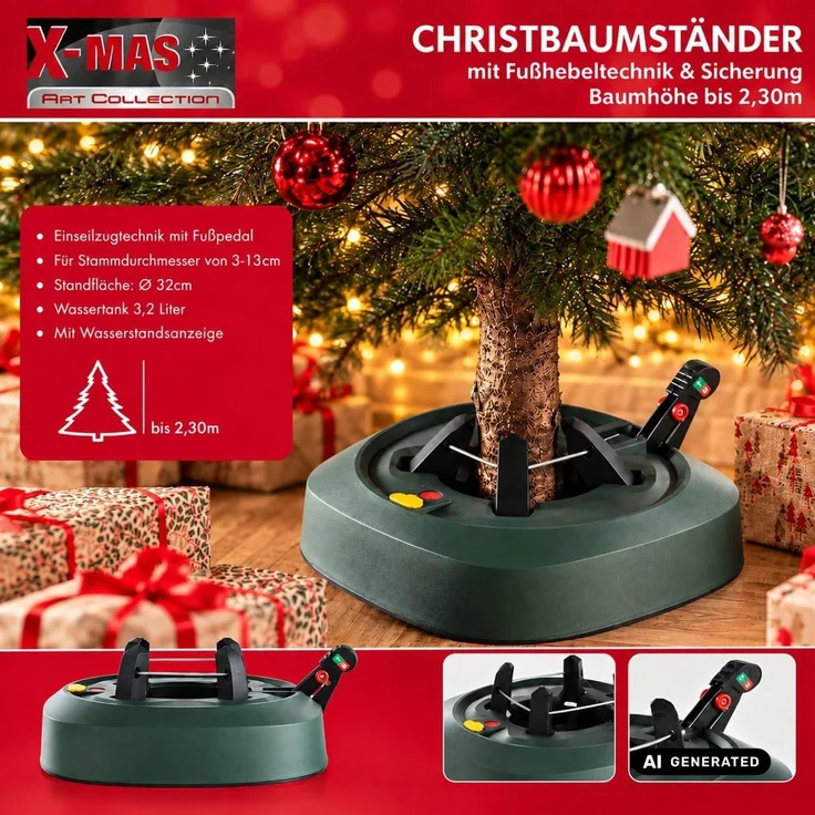 Christbaumständer mit Fußhebel & Sicherung Weihnachtsbaum Ständer Hebeltechnik – Bild 2