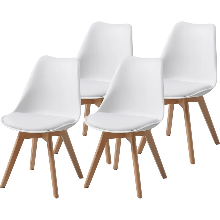 ALBATROS Esszimmerstühle 4er Set AARHUS, Weiss - Beine aus Buche Massiv-Holz, Skandinavisches Retro-Design, bequemer Schalenstuhl - Eleganter Küchenstuhl, Stuhl Esszimmer für Esstisch – Bild 1