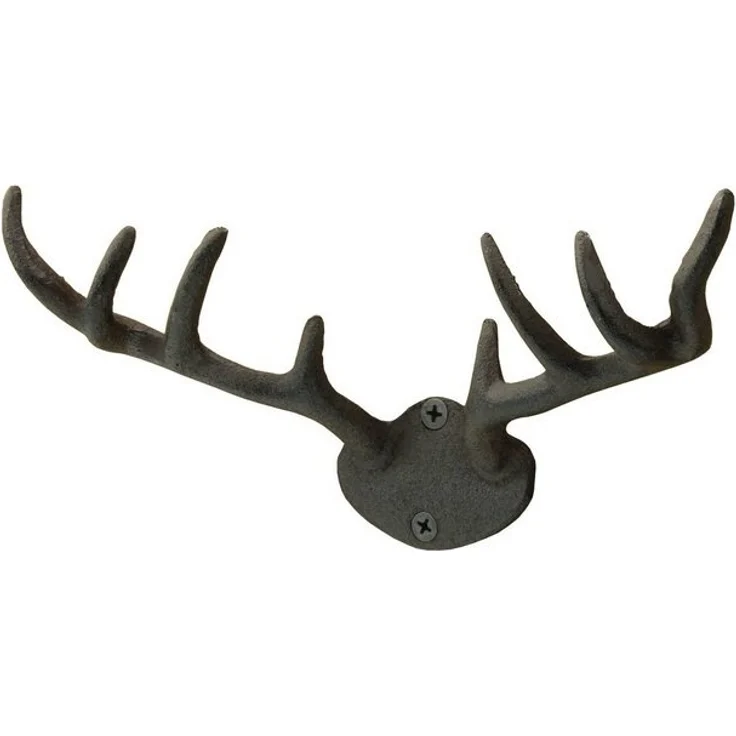 Macosa Home Wandhaken Haken Geweih Vintage Retro Antik Hirsch Metall 10x22 cm, Wand, rostig Garderobenhaken Kleiderhaken Handtuchhaken Metallhaken – Bild 4