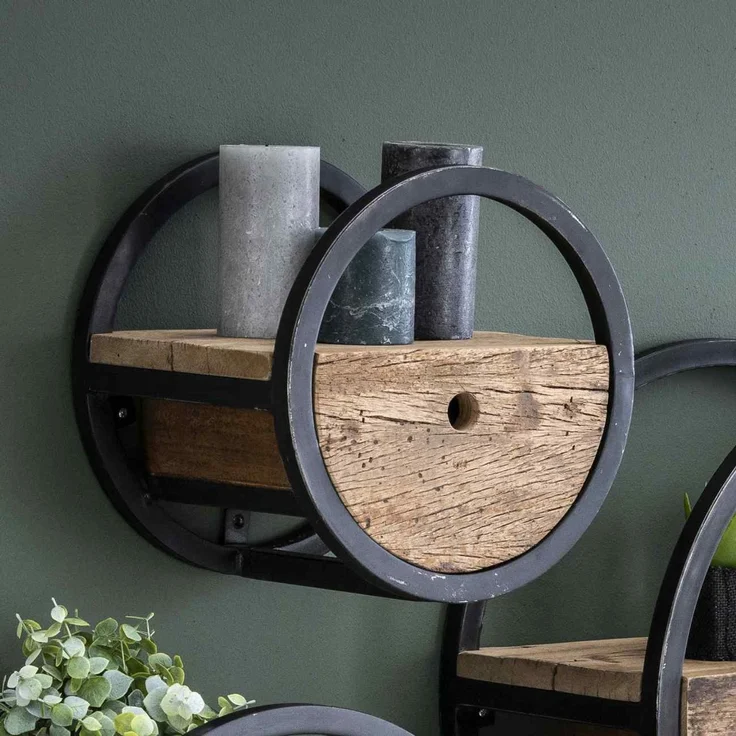 Wandregal Ronde aus massivem Hartholz, rundes Design mit Schublade, Natur, Ø 30 cm – Bild 3