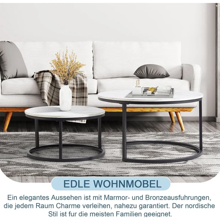 Couchtisch 2-teiliges Couchtisch-Set mit tabiler Eisenrahmen & leicht zu reinigende MDF-Tischplatte 2 -St 2 -St. geeignet für Wohnzimmer – Bild 8