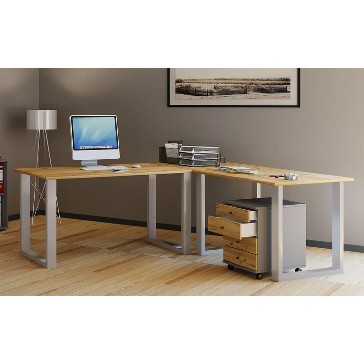 VCM Schreibtisch Lona 919705 Silber / Honig-Eiche H. 76 x B. 190 x T. 130 cm – Bild 2