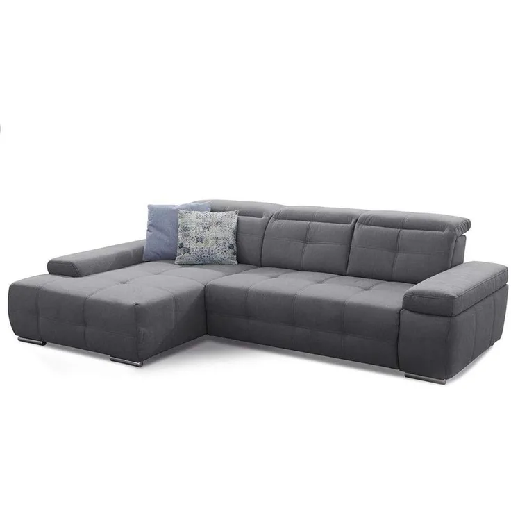 Cavadore Ecksofa Mistrel mit Schlaffunktion, L-Form Sofa mit leichter Fleckentfernung dank Soft Clean, geeignet für Haushalte mit Kindern, Haustieren, 273 x 77 x 173, grau