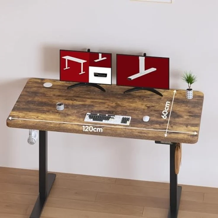 SANODESK Höhenverstellbarer Schreibtisch 120x60 cm Schreibtisch Höhenverstellbar Elektrisch Ergonomischer Steh-Sitz Tisch Computertisch für Heimbüro Homeoffice(braun) – Bild 2