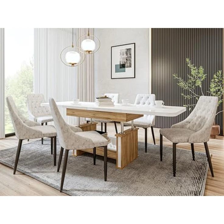 designimpex Couchtisch Design DA-555 Schublade höhenverstellbar ausziehbar Tisch abgerundet – Bild 9
