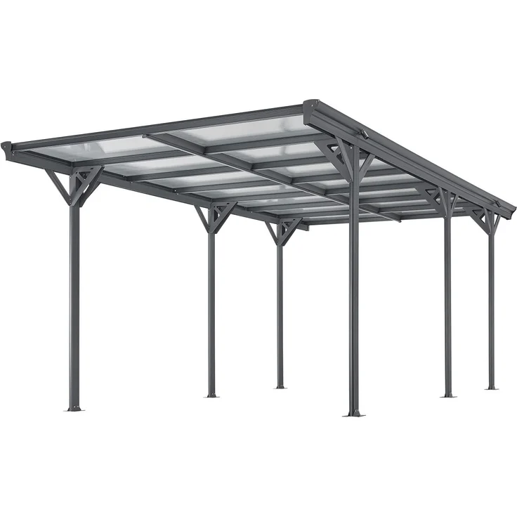 Juskys Carport mit Flachdach 5x3 m - Überdachung aus Aluminium mit Doppelstegplatten - Unterstand für Autos - freistehende Montage - Dunkelgrau – Bild 8