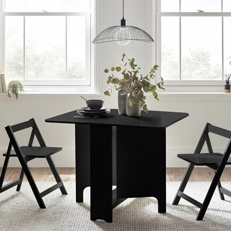 Julian Bowen Gatan Kleiner Klapptisch mit 2 Stühlen, Schwarz, Holz, 70 x 80 x 100 – Bild 2