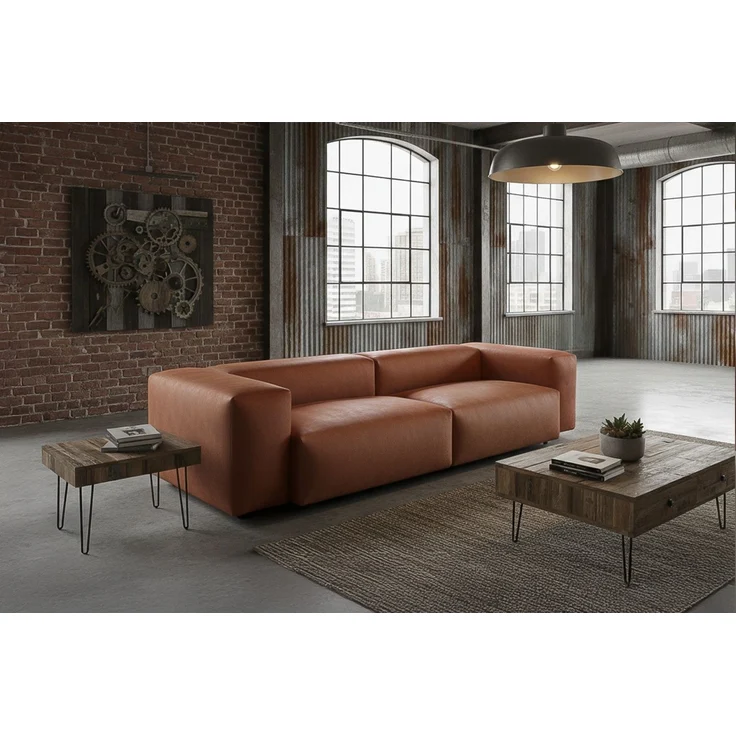 KAWOLA Sofa CELESTE 4-Sitzer mit Hocker Lederfaserstoff cognac 72 x 114 x 302 cm – Bild 2