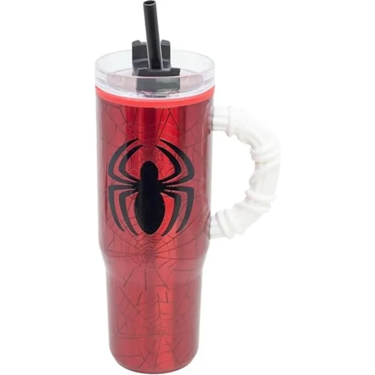 Spider Man Doppelwandiger Trinkbecher 770 ml mit Griff und Strohhalm