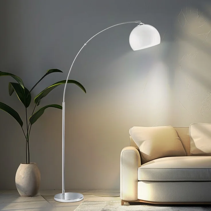 Bogenstehlampe, Metall, Acryl, weiß, E27, H 180 cm – Bild 2
