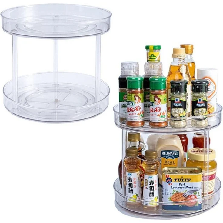 SURFOU Gewürzregal 2 Ebenen Drehteller Organizer, 360° Kühlschrank Drehplatte, Lazy Susan, kühlschrank organizer fridge organizer 360° Drehteller, Multifunktionales Regal, Kosmetik- und Parfümaufbewahrung 1-tlg, 2 Etagen-Diameter 27CM, Küchen Organizer – Bild 4