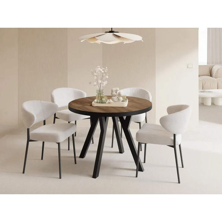 WFL GROUP Esstisch Twixy ausziehbar rund industrial mit schwarzen Holzbeinen (MADE IN EU, erhältlich in 2 Größen – Durchmesser 100 cm, ausziehbar auf 250/300 cm), XXL groß extra lang Ausziehtisch für 5-16 oder 5-14 Personen – Bild 3