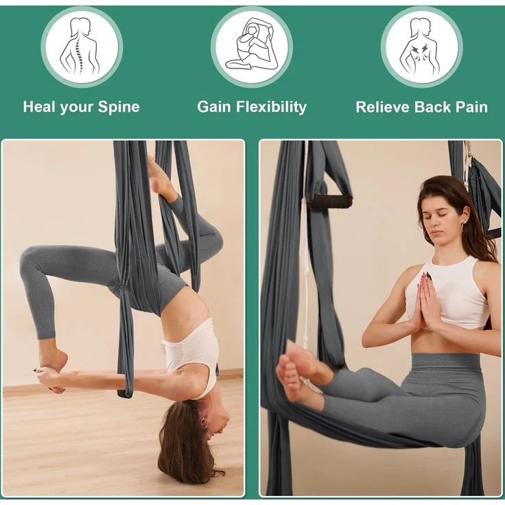 Leogreen Yoga-Hängematten-Set, Yoga-Schaukel, Umkehr-Hängematte, Nylon, Taffetas, Kapazität 300 kg (Dunkelgrau) – Bild 3